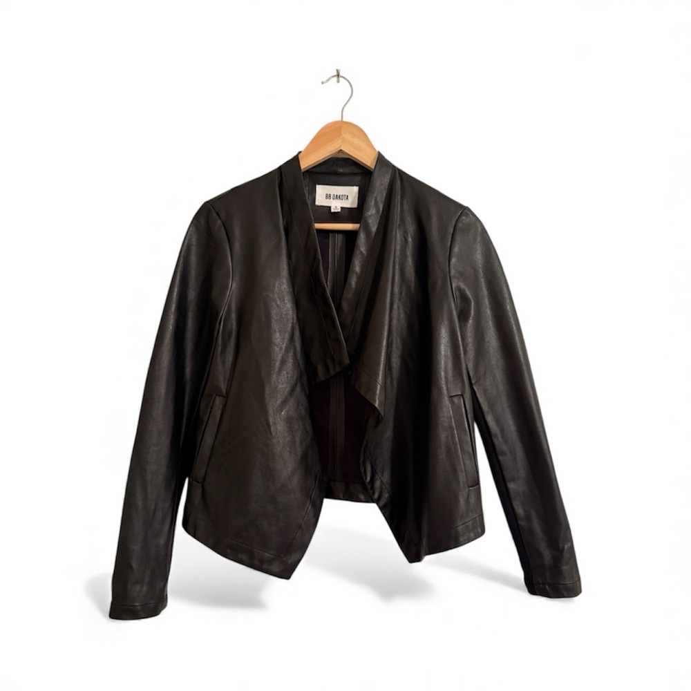BB Dakota Faux Leather Jacket with Knit Sleeve Inlay